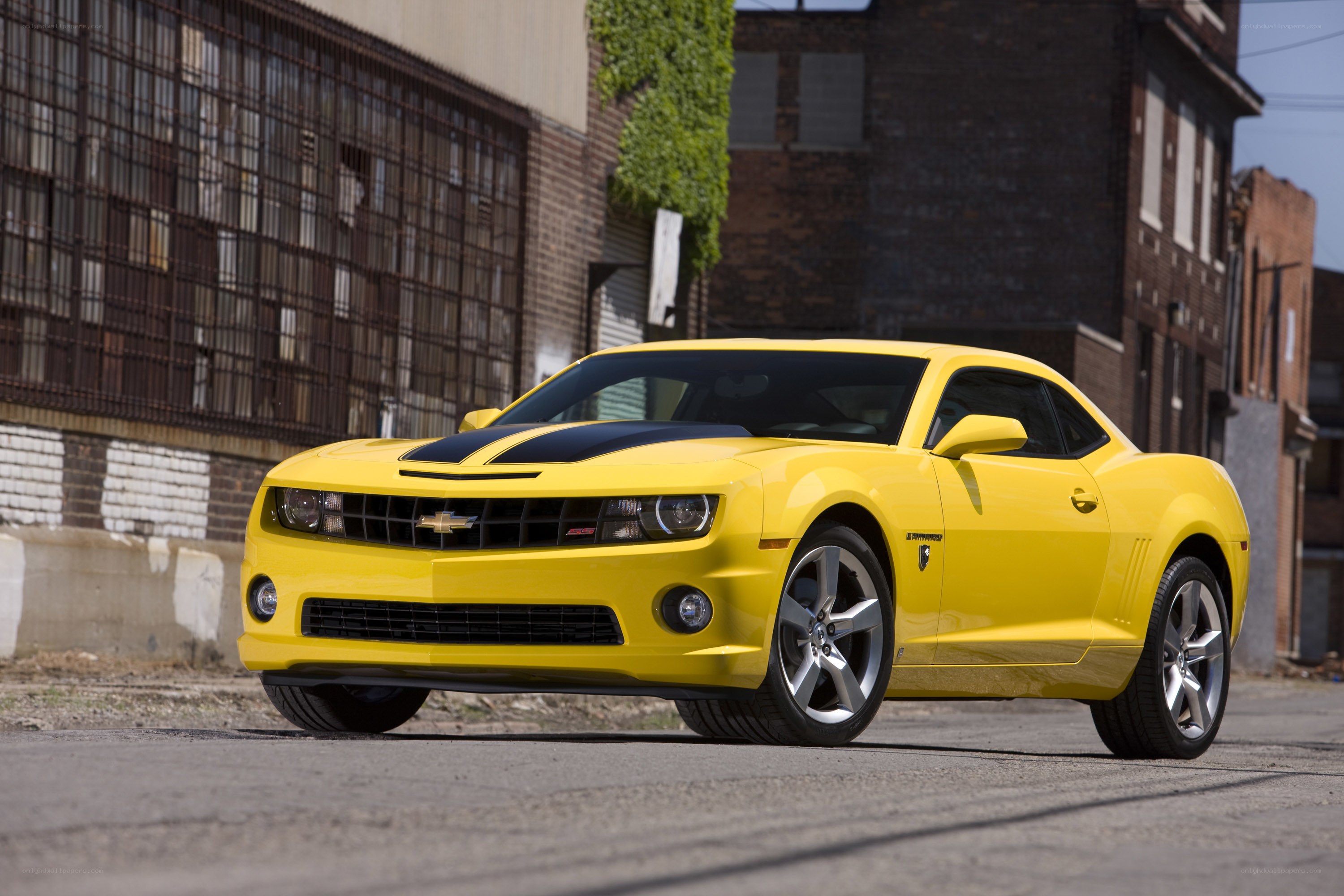 Yellow Camaro in urban setting