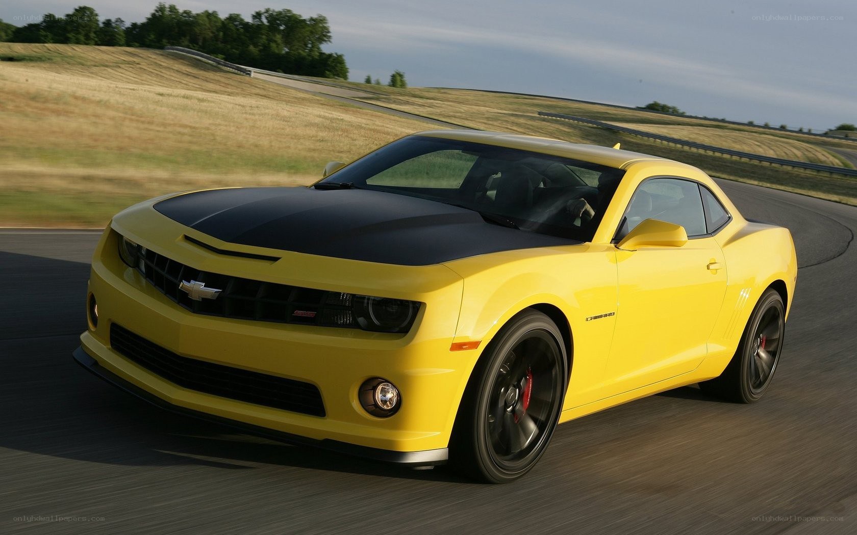 Yellow Camaro on a racetrack