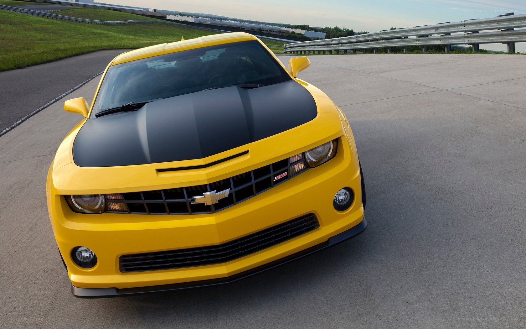 Yellow Camaro on racetrack