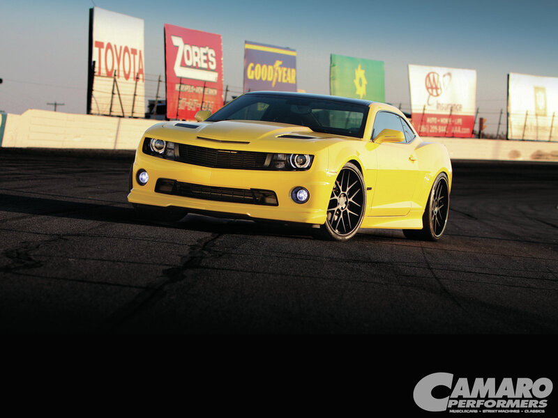 Yellow Camaro on Racetrack — Dramatic