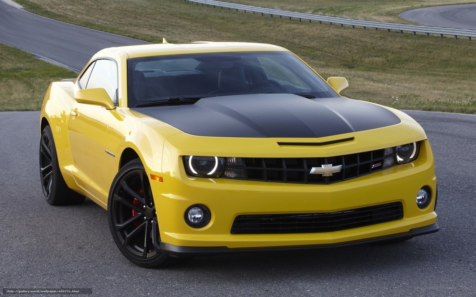 Yellow Camaro on racetrack