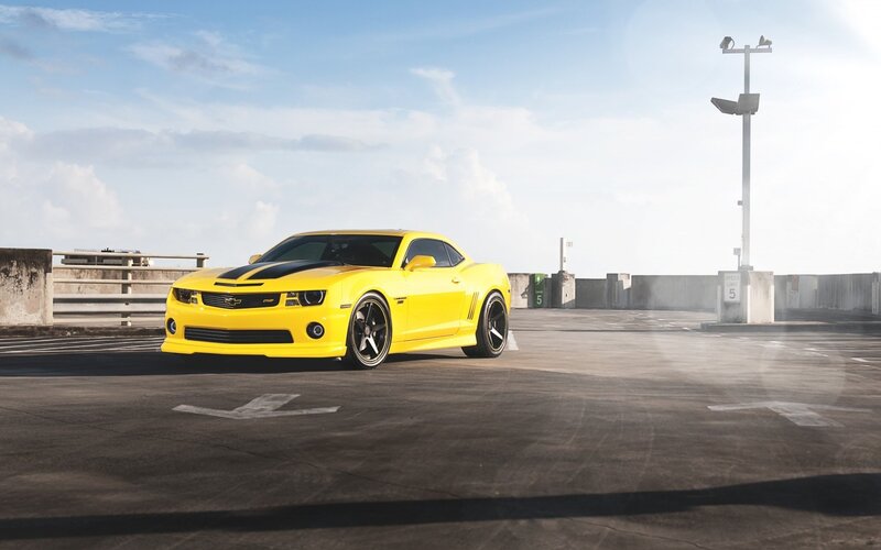 Yellow Camaro on rooftop
