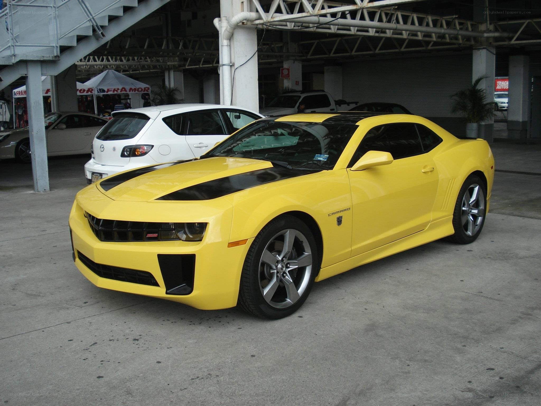 Yellow Camaro with black stripes
