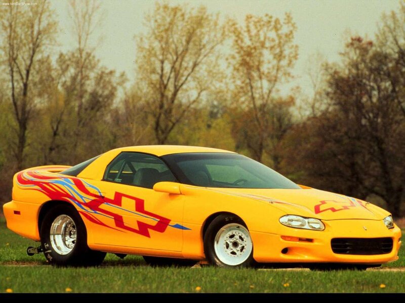yellow camaro with flame decals