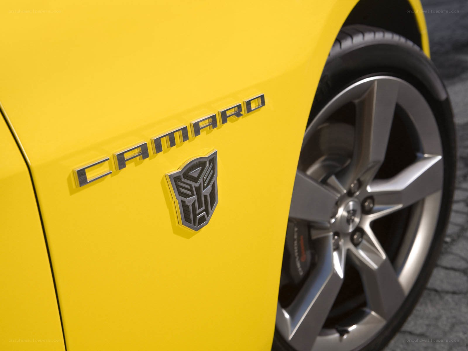 Yellow Camaro with Transformers emblem