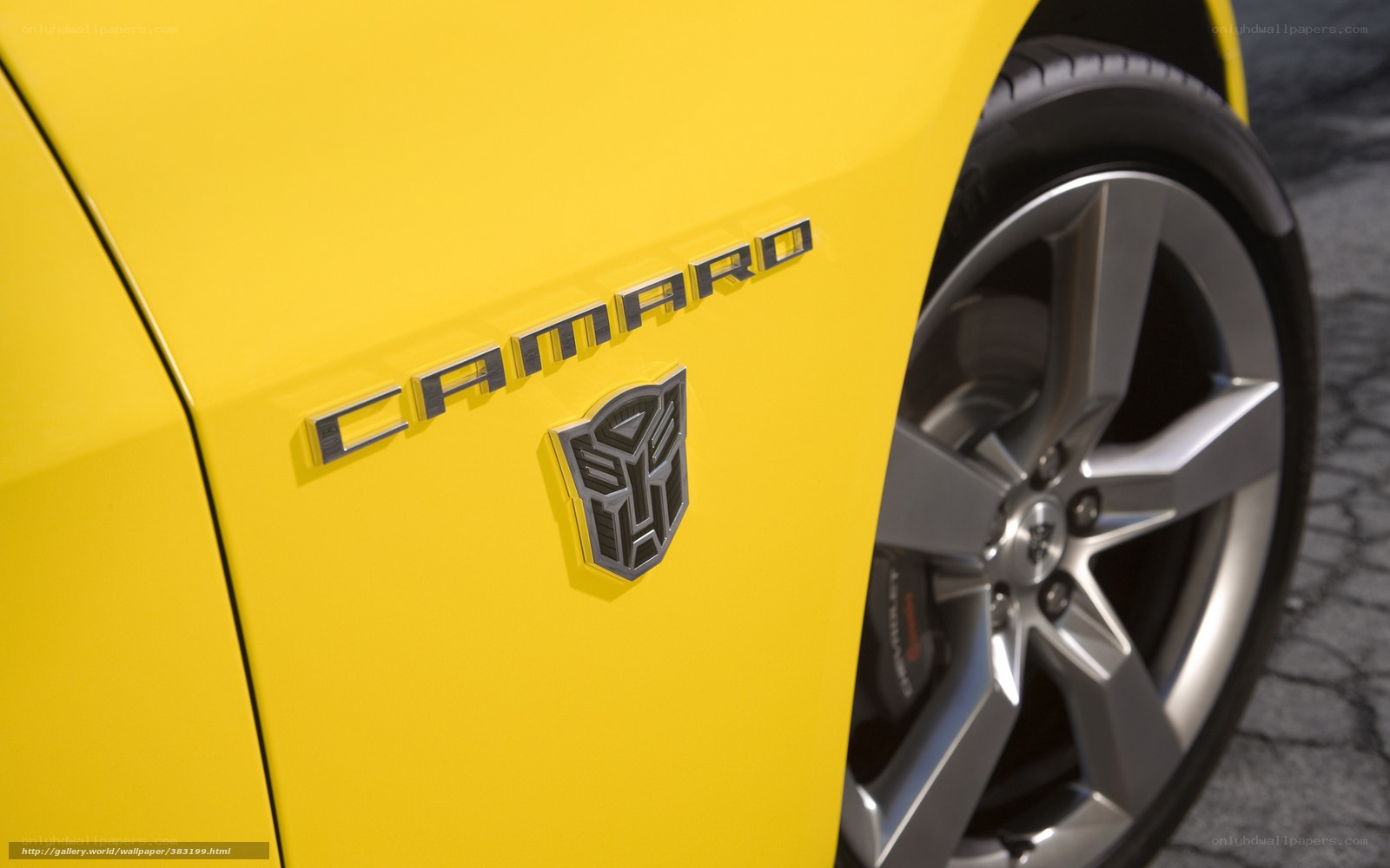 Yellow Camaro with Transformers emblem