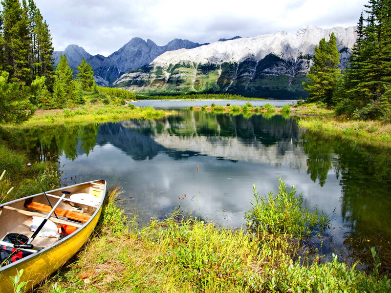 Yellow Canoe on Shore — Green