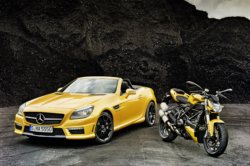 Yellow Car and Motorcycle — Dramatic