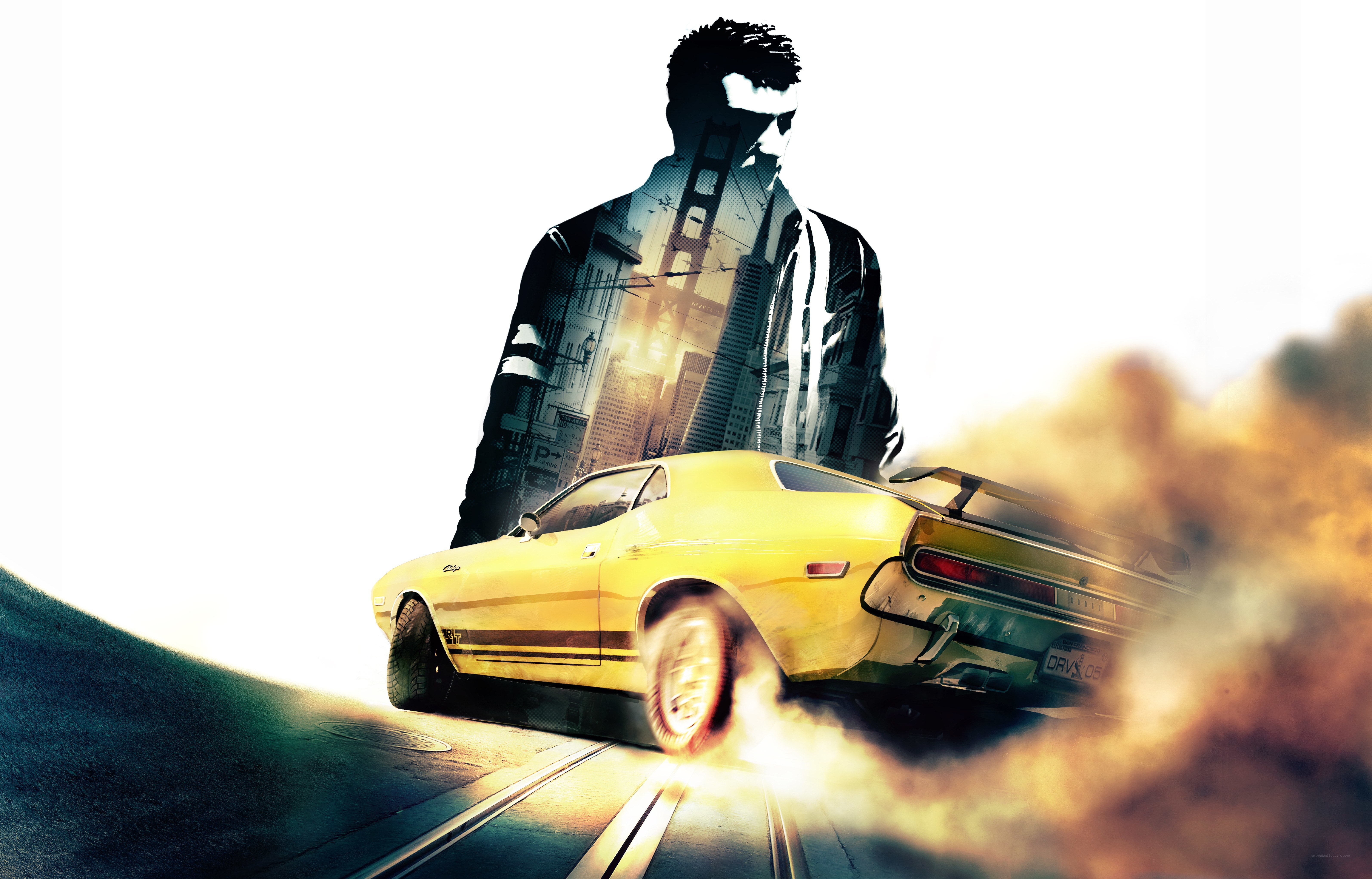 yellow car burnout art