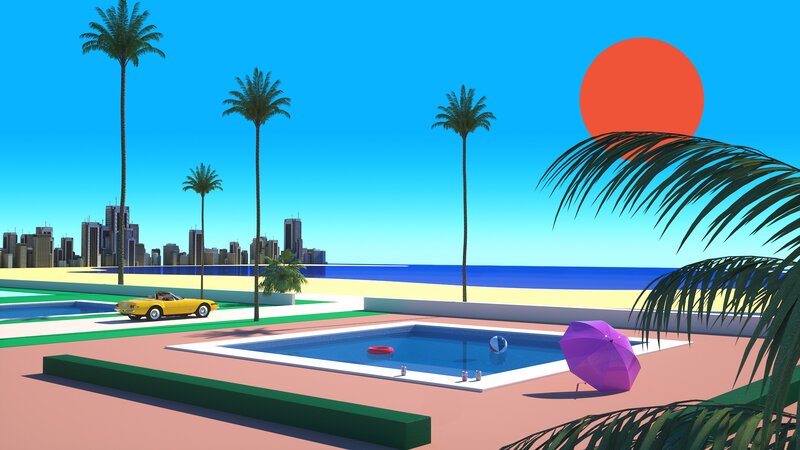 Yellow Car by Pool