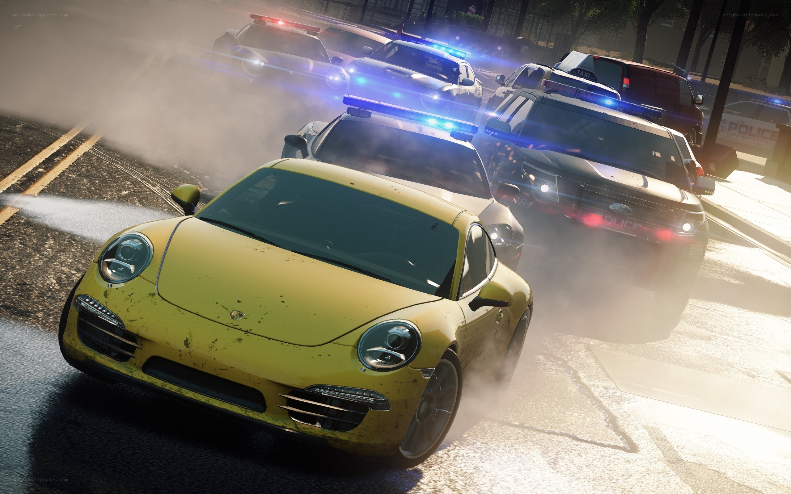 Yellow car chase with police