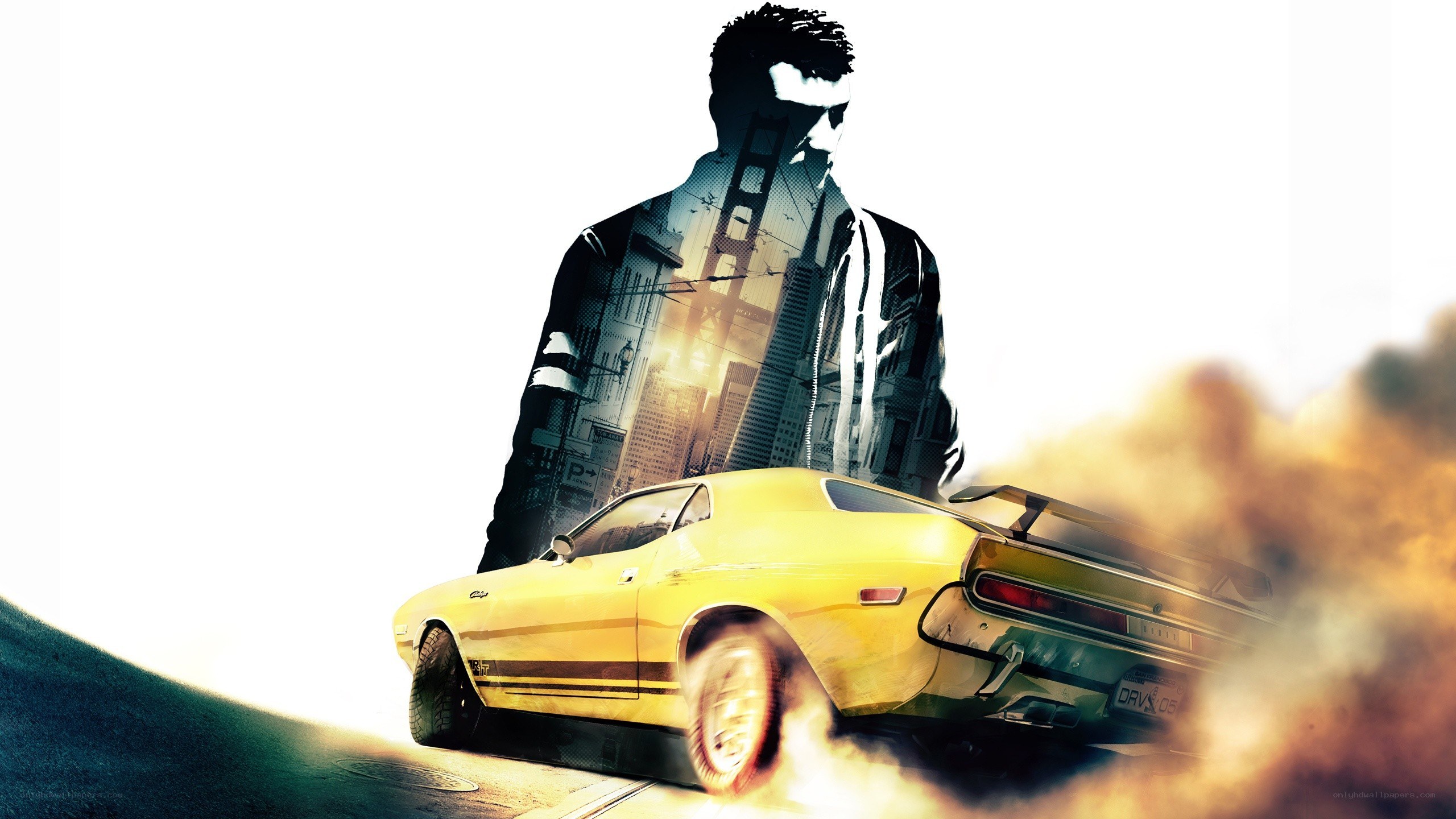 yellow car drifting in city