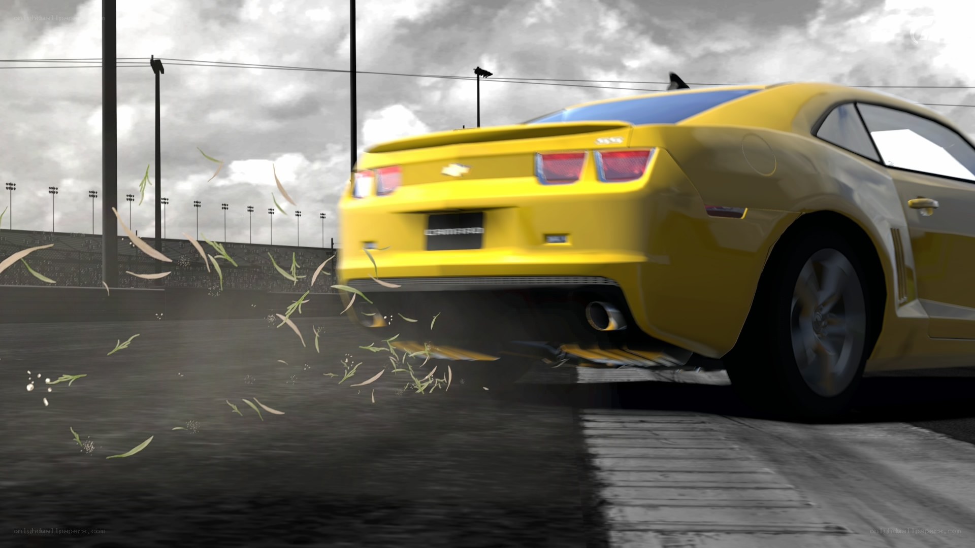 yellow car drifting on track