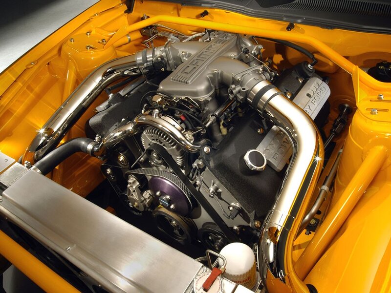 Yellow Car Engine — Mechanical, Photograph, Exhaust Pipes