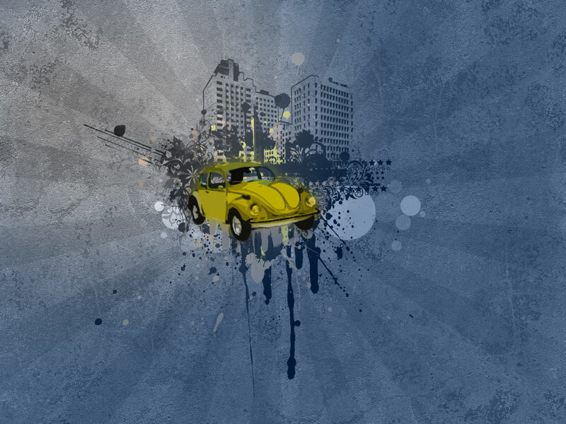 yellow car in city art