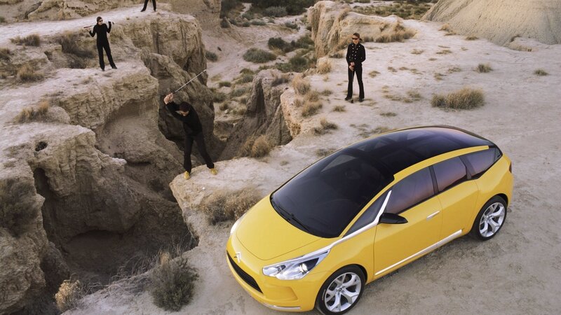 Yellow Car in Desert — Dramatic