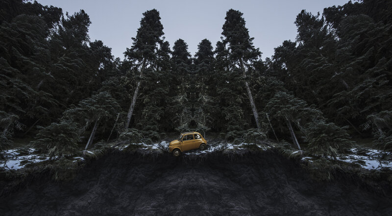 Yellow Car in Forest
