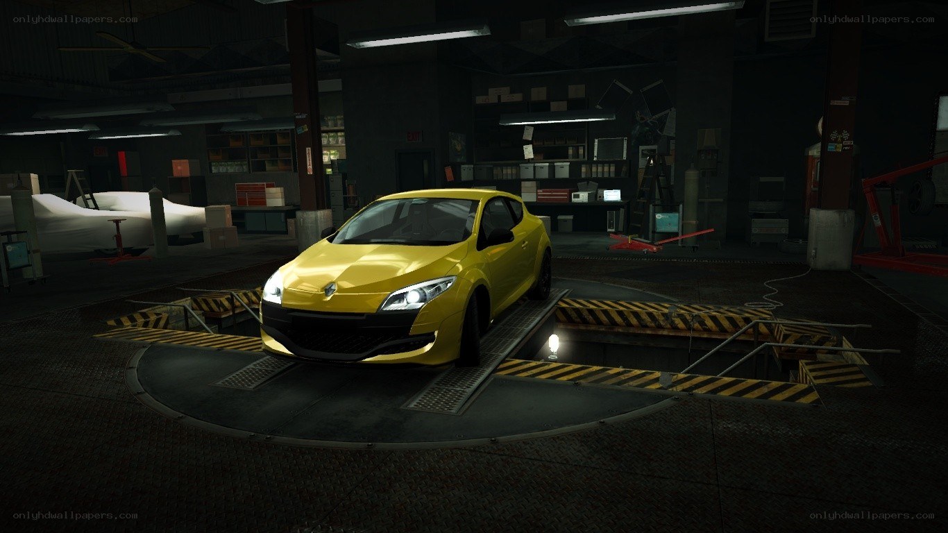 yellow car in garage