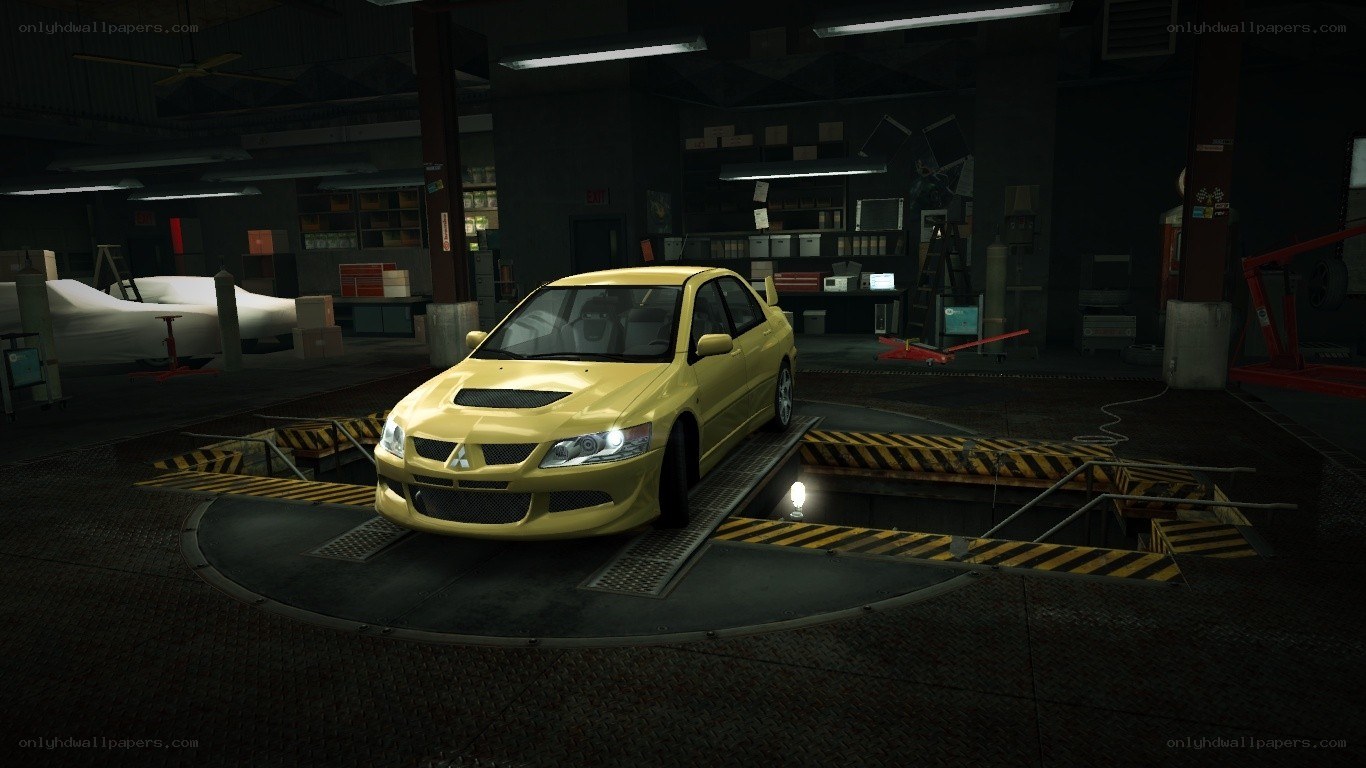 yellow car in garage