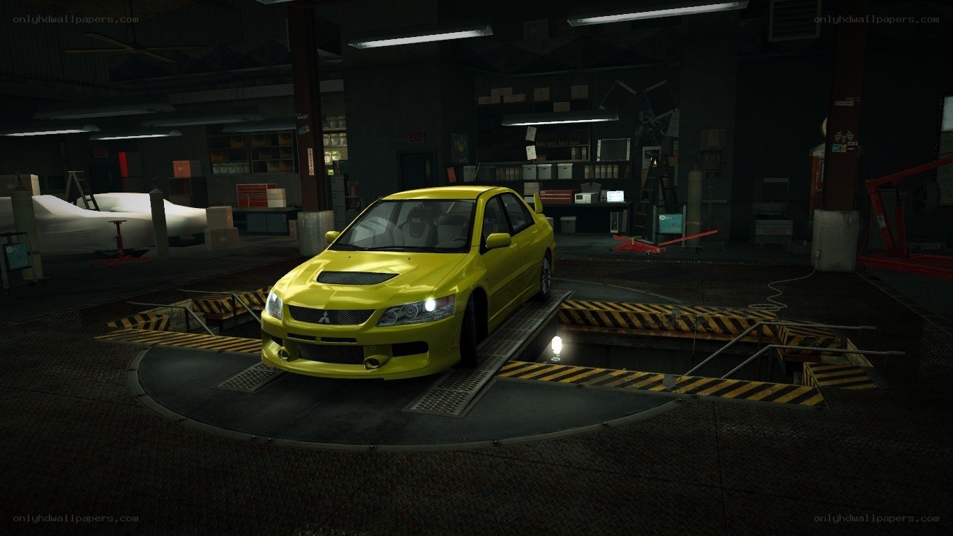 yellow car in garage