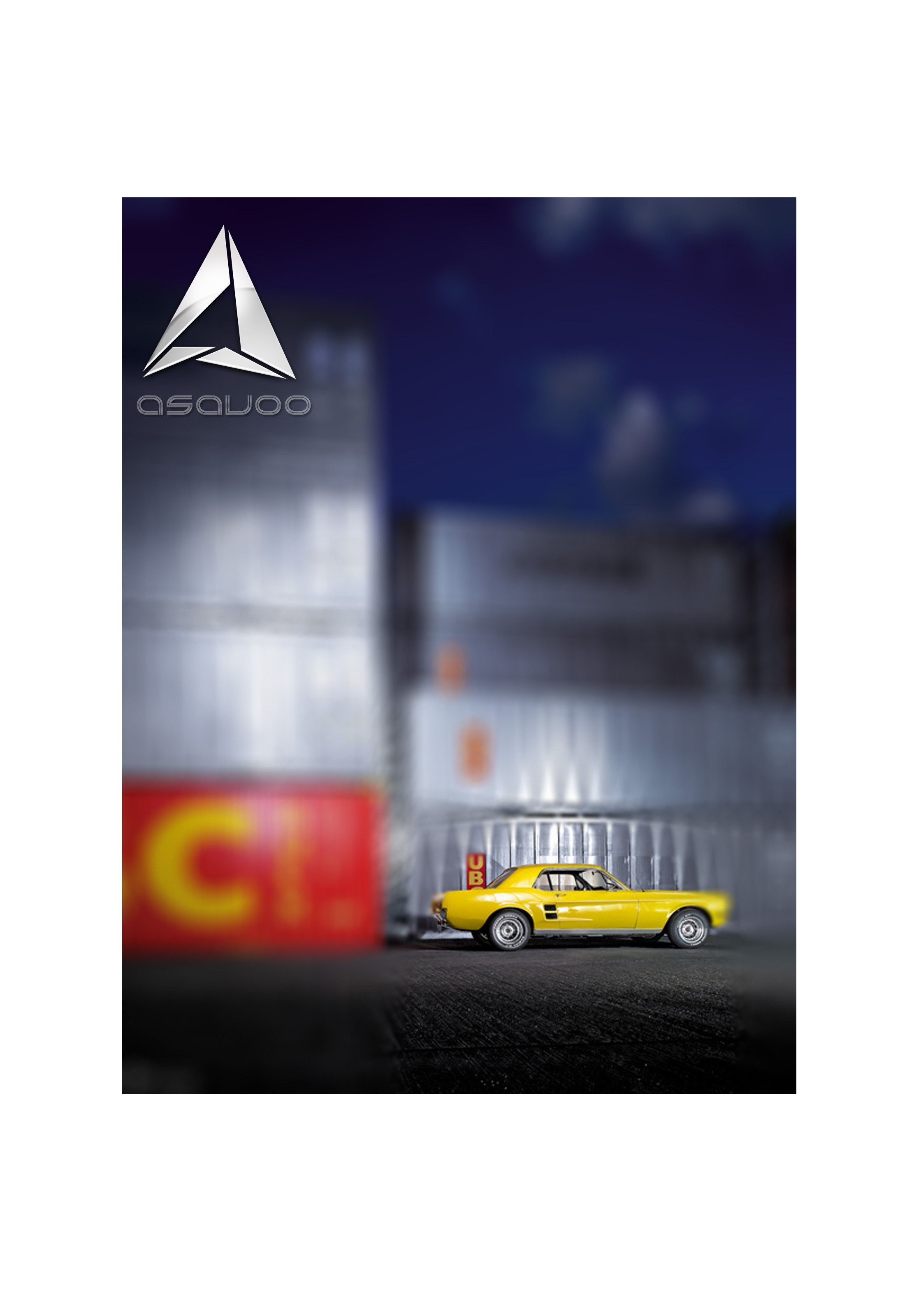 Yellow car in industrial setting