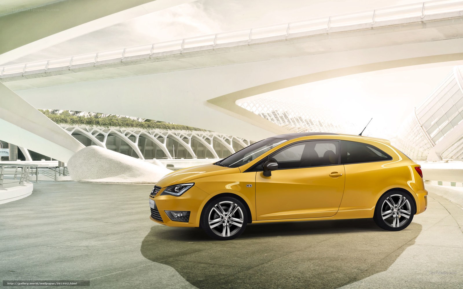 yellow car in modern architecture