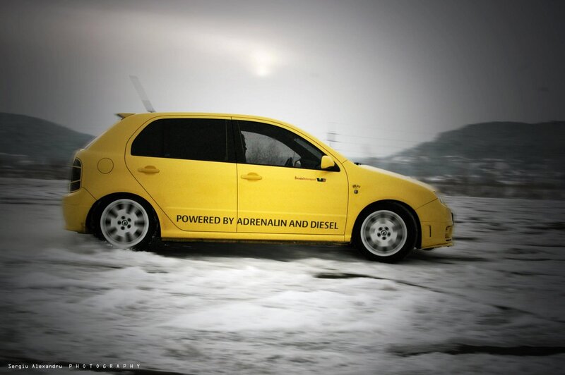 Yellow Car in Snow — Dramatic