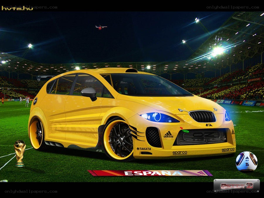 Yellow car in stadium