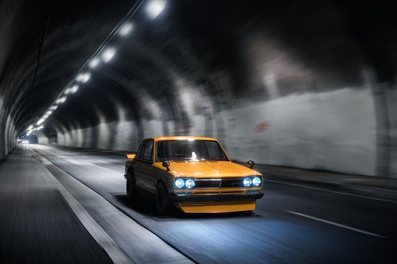 Yellow Car in Tunnel — Dramatic