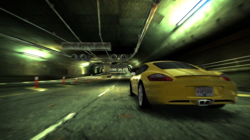 Yellow car in tunnel