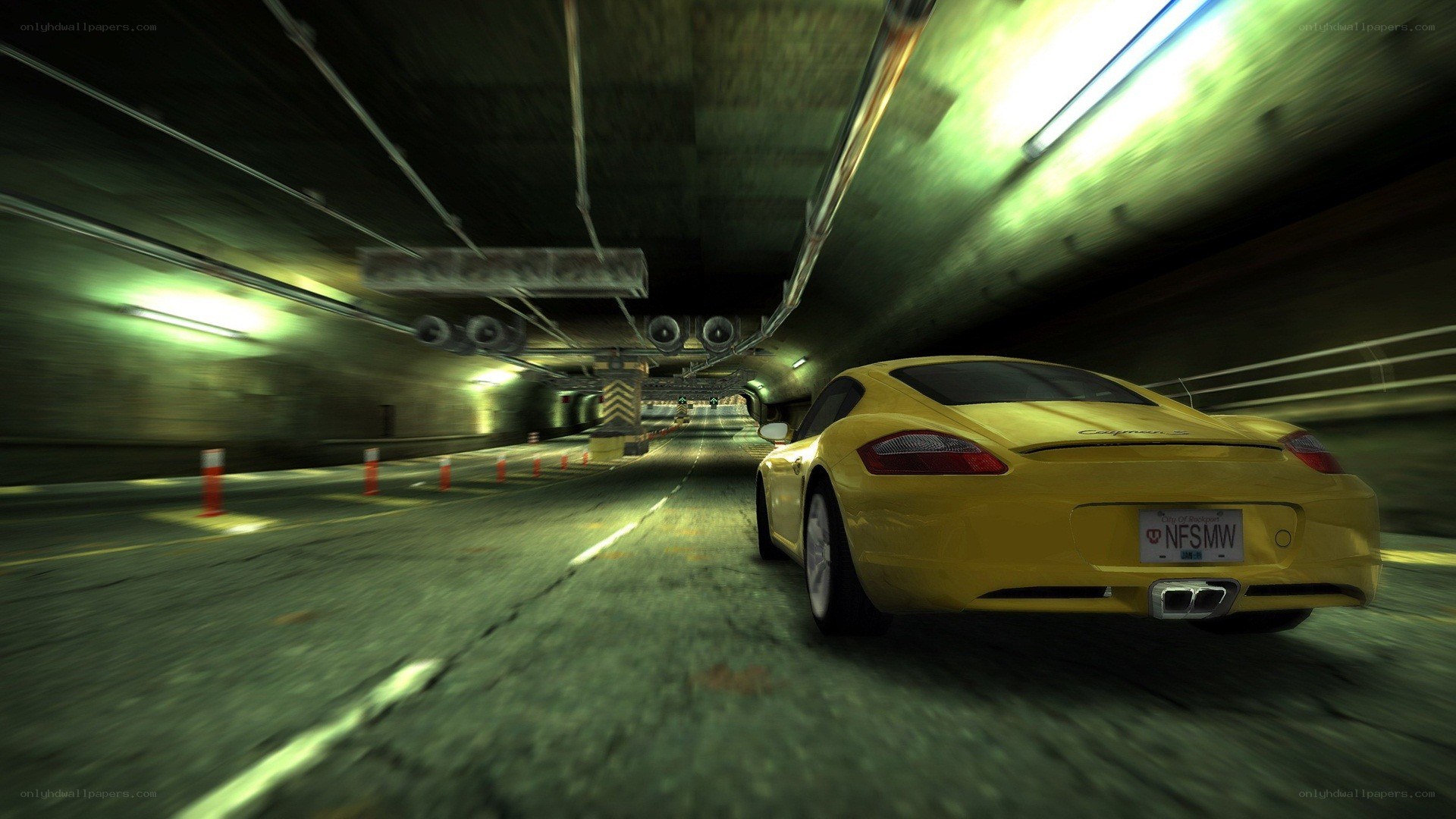 Yellow car in tunnel