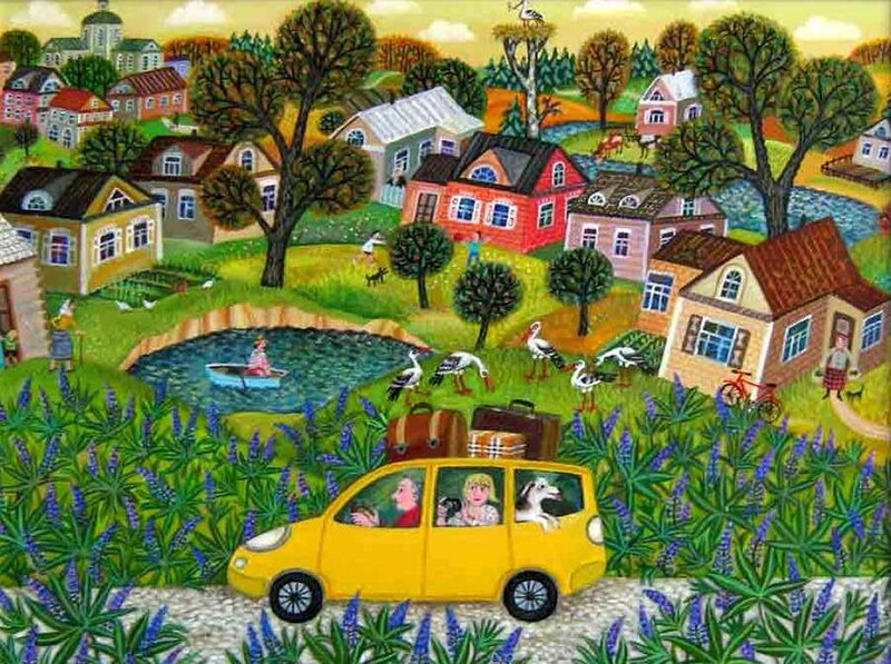 Yellow Car in Village