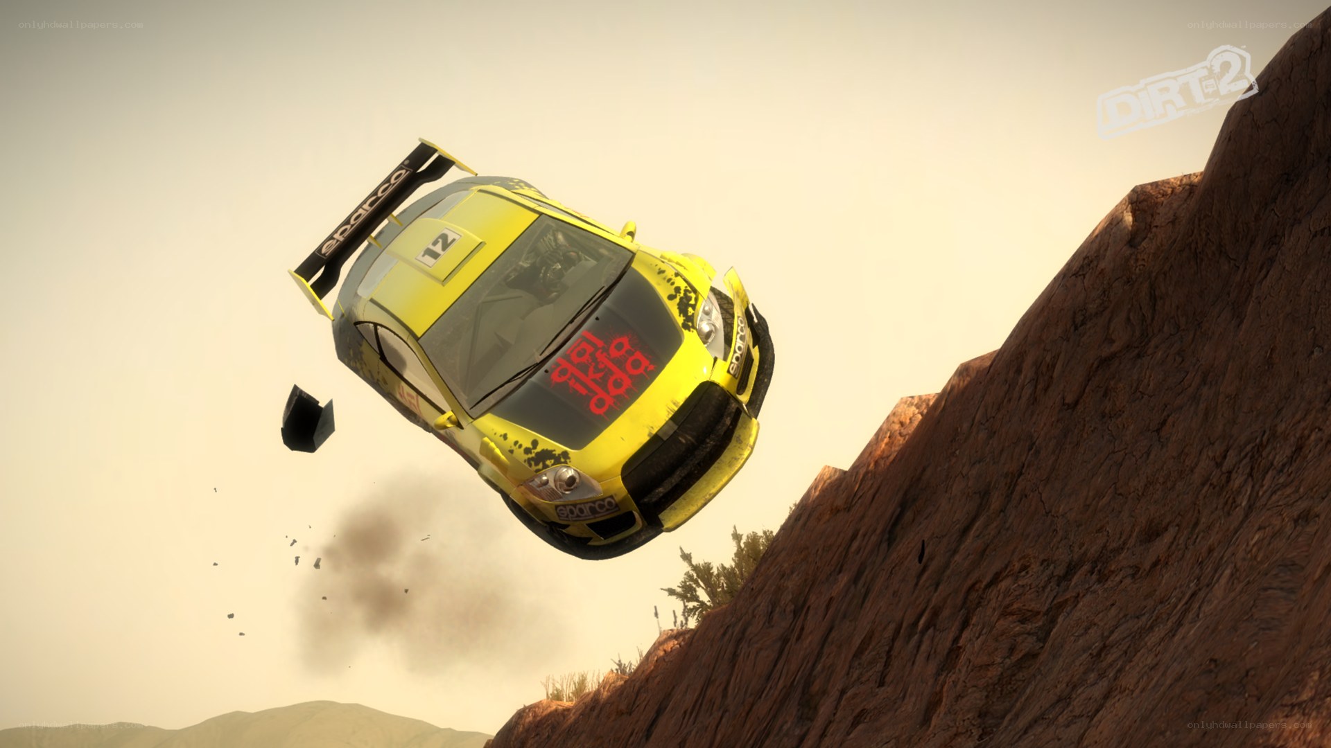 Yellow car mid-air crash