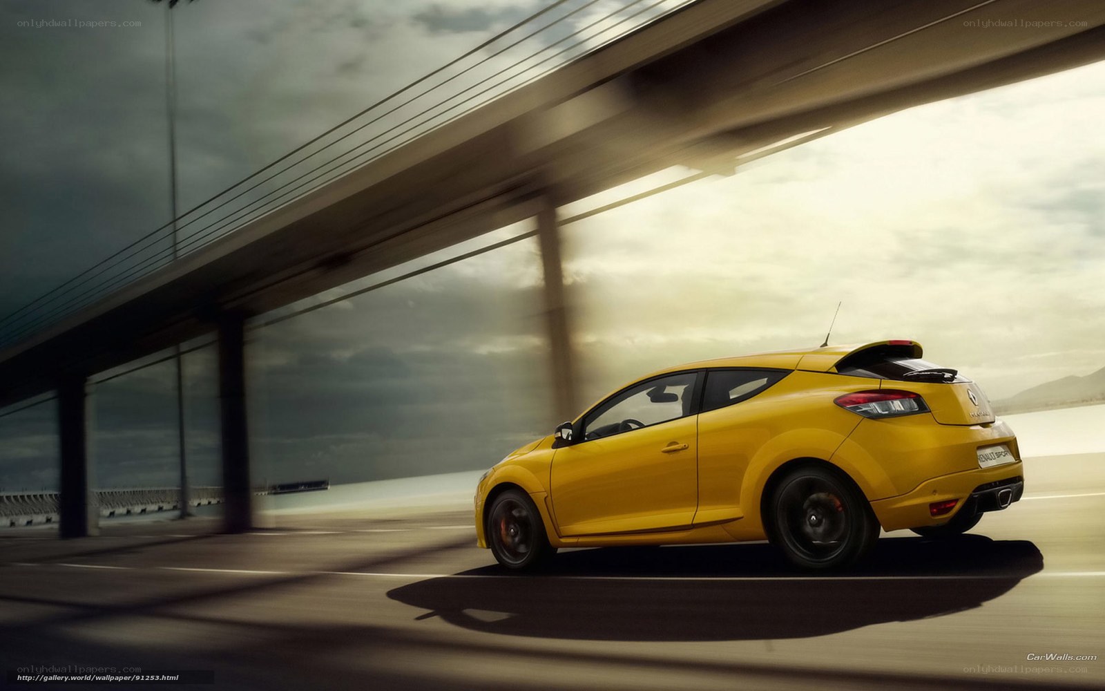 Yellow car on a highway