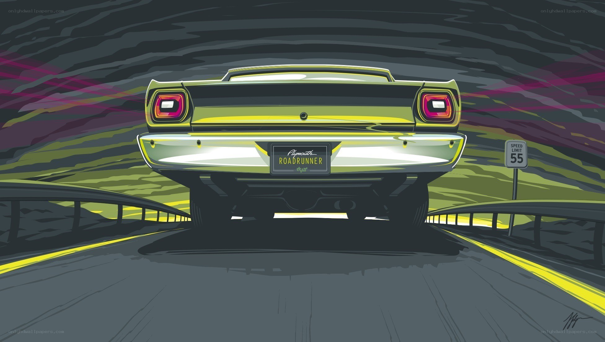 Yellow car on a winding road