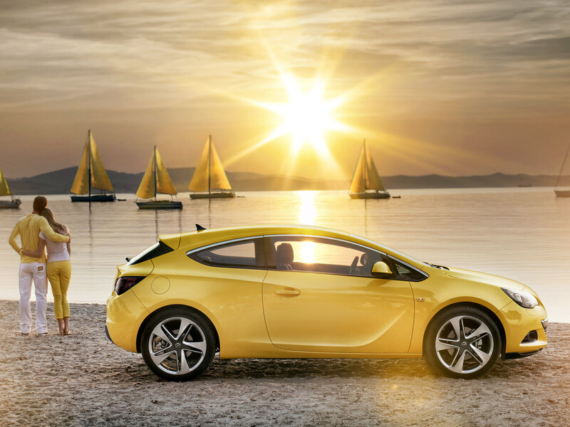 Yellow Car on Beach — Serene, Sunset, Photograph