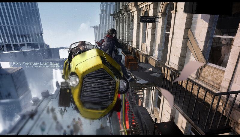Yellow Car on Building Ledge