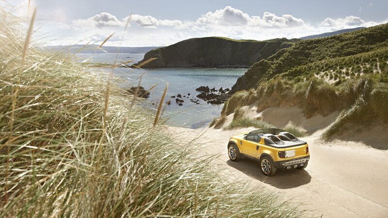 Yellow car on coastal path