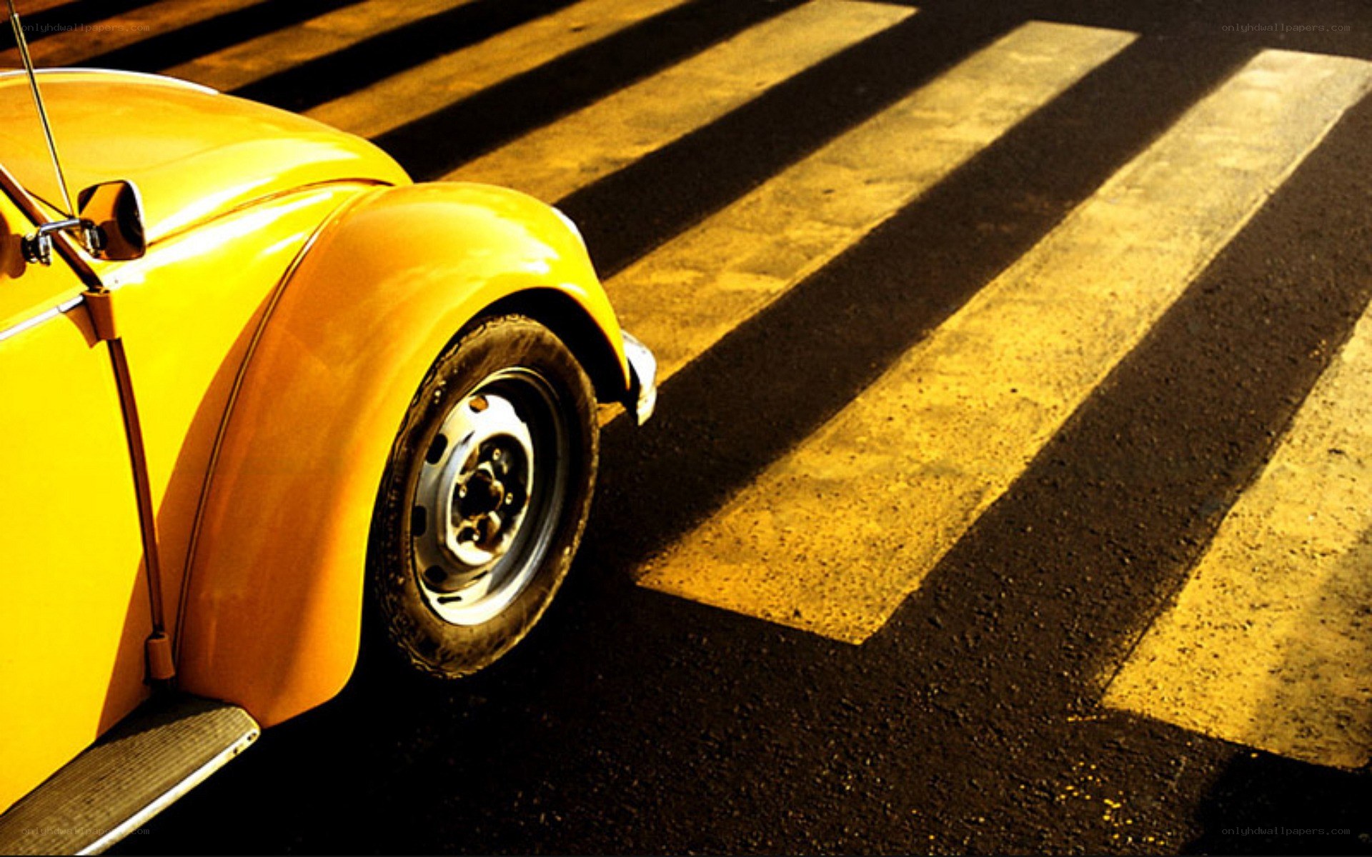 Yellow car on crosswalk