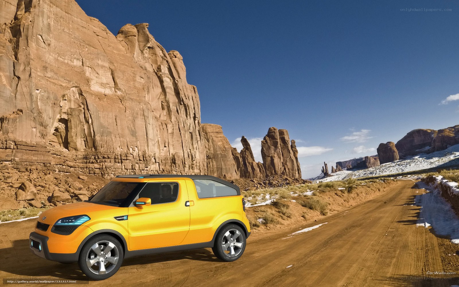Yellow car on desert road