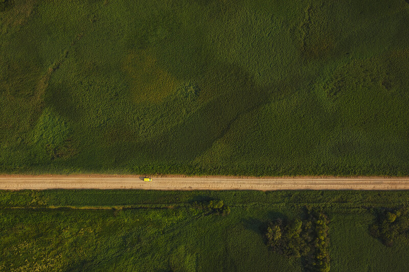 Yellow Car on Dirt Road — Green