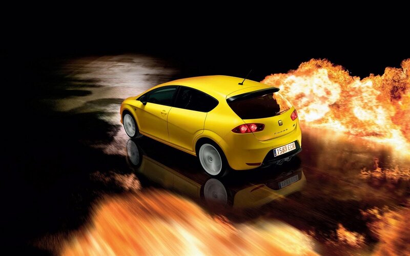 Yellow Car on Fire — Dramatic, Night