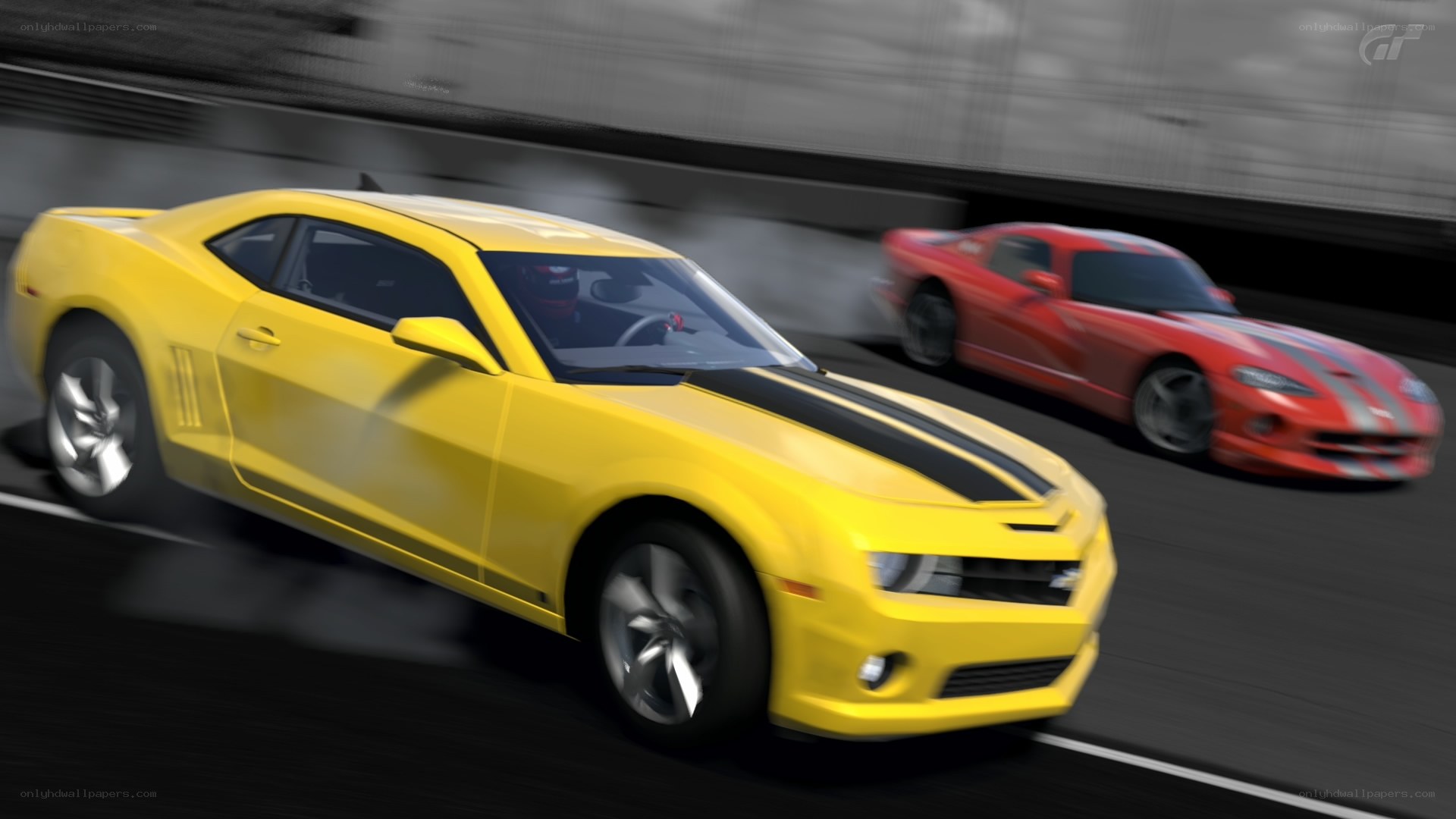 Yellow car racing on track