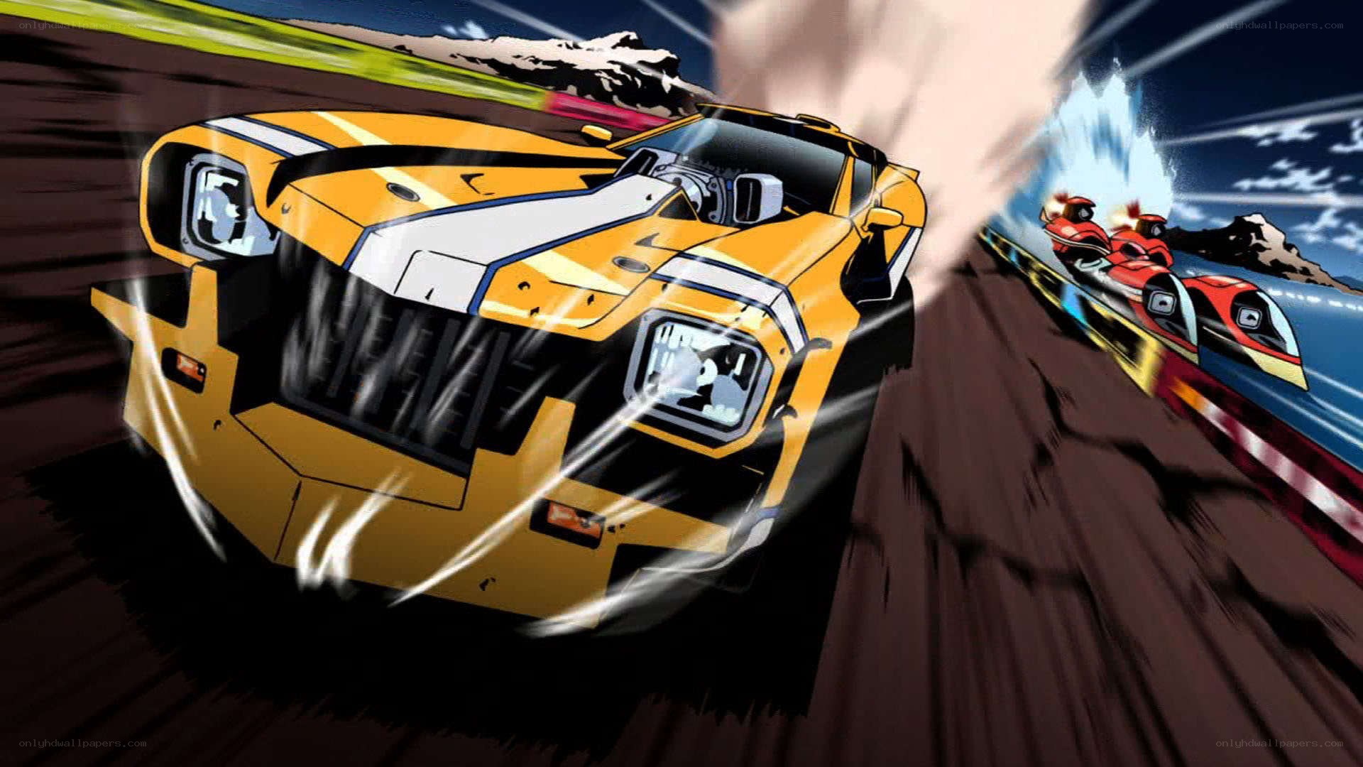 Yellow car racing on track