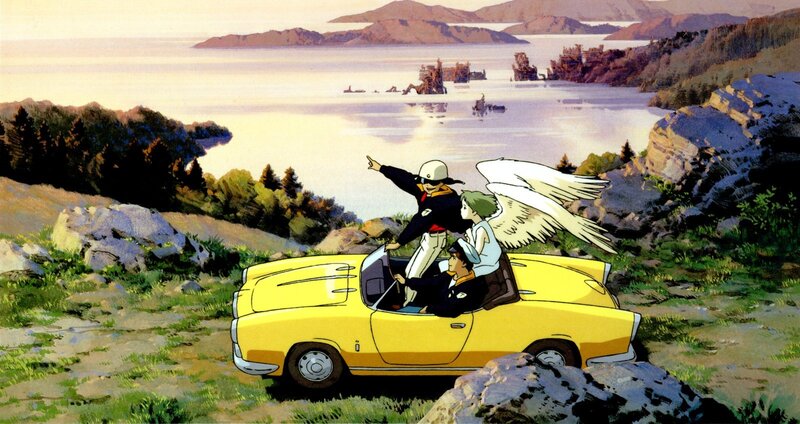 Yellow car with angel on hill