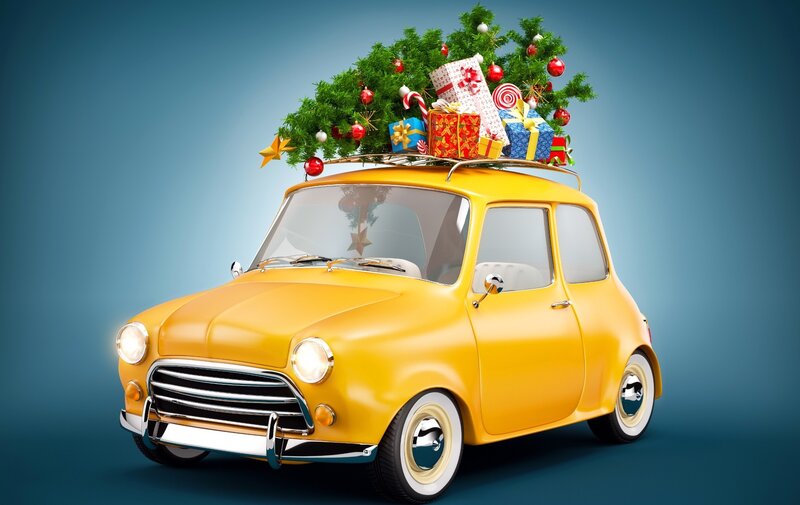 Yellow Car with Christmas Tree — Festive