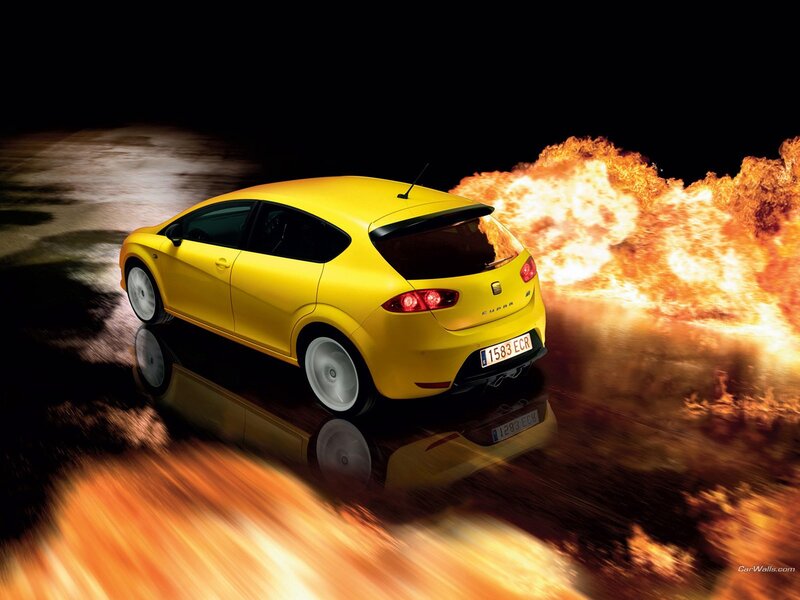 Yellow car with fire effect