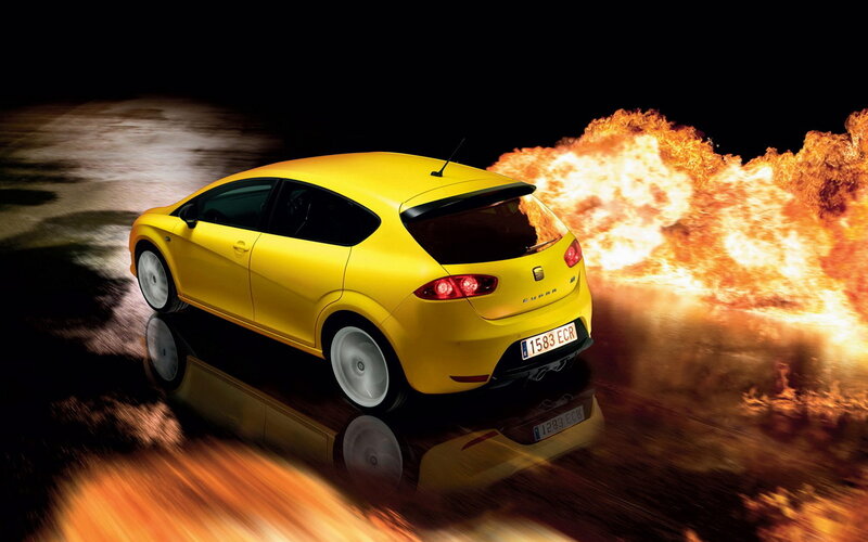 Yellow car with flames
