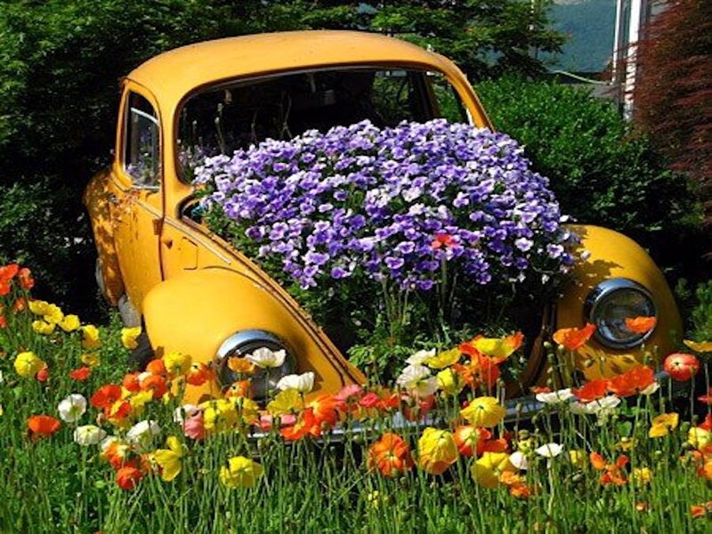 Yellow Car with Flowers