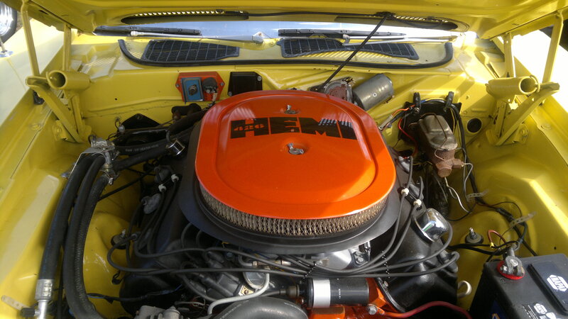 yellow car with hemi engine